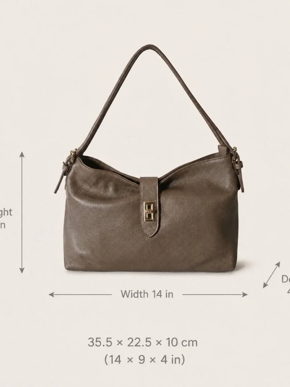 Taupe Genuine Leather Shoulder Bag, Italian Leather Handbag, Medium Hobo Bag